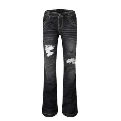 春夏原创低腰做旧暗黑破洞牛仔裤