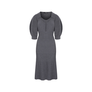 MARYLING玛俪琳秋季新品灰色金属拉链羊毛针织连衣裙A1DGW04590