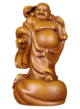 实木木雕招财笑佛佛像摆件客厅佛