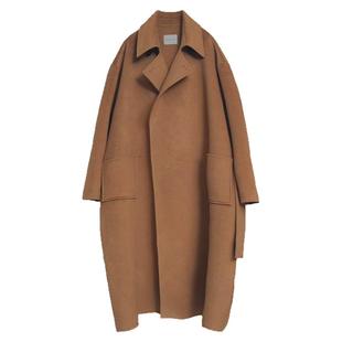 陈小满原创设计双面羊绒羊毛金驼色单排双扣拿破仑领系带长款大衣