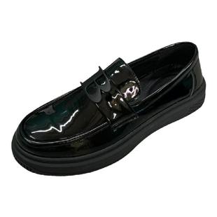 漆皮豆豆鞋男真皮休闲皮鞋厚底秋冬加绒2025新款亮面脚蹬乐福鞋男