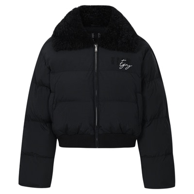 MEDM后背花体钉珠毛领短款棉衣