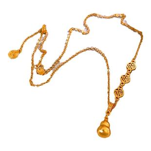 轻奢小众沙金福字葫芦毛衣链女款2025新款高级感项链精致吊坠配饰