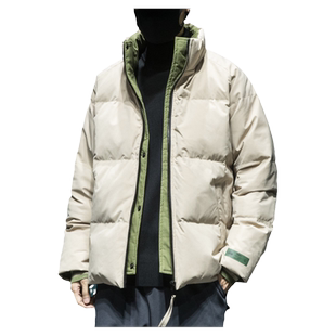 白鸭绒蓬松层次感假两件立领羽绒服男冬季加厚保暖面包服夹克外套