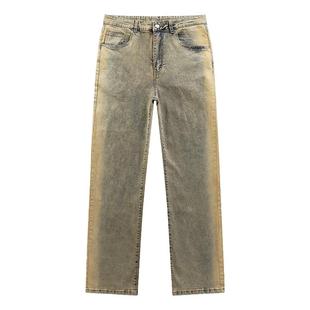 HELIPORT停机坪 侧缝黄泥染牛仔裤微喇叭高街情侣百搭直筒长裤