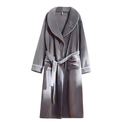 秋冬季法兰绒情侣睡袍男士长款睡衣珊瑚绒浴袍女加绒加厚大码晨袍