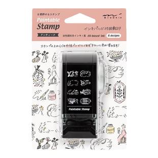 日本midori 旋转手帐印章装饰印章可拆卸边框可爱手绘风创意涂色