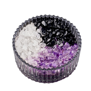 庆祥泰天然白水晶消磁石高端紫水晶原石容器黑曜石大号净化消磁碗