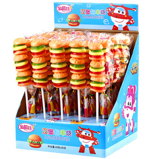 金稻谷汉堡糖软糖汉堡包串烧qq糖橡皮糖棒棒糖儿童糖果小零食批发