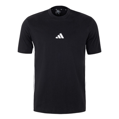 adidas阿迪达斯三条纹黑色半截袖透气春男棉质落肩短袖T恤 JY8564