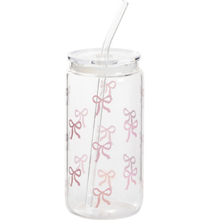 肆月玻璃杯带盖水杯可乐果汁杯吸管杯耐高温杯子女高颜值家用喝水