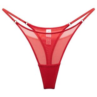 2025春季新品欧美无痕丁字裤女高叉性感内裤网纱透明运动健身大码