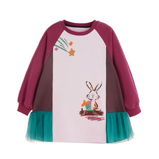 砚台家女童卫衣裙子公主2026春季新款小女孩长袖洋气拼接连衣裙子