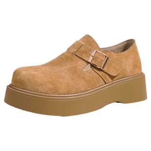 透气减震厚底勃肯鞋女春秋新款真皮休闲乐福鞋皮带扣深口松糕单鞋