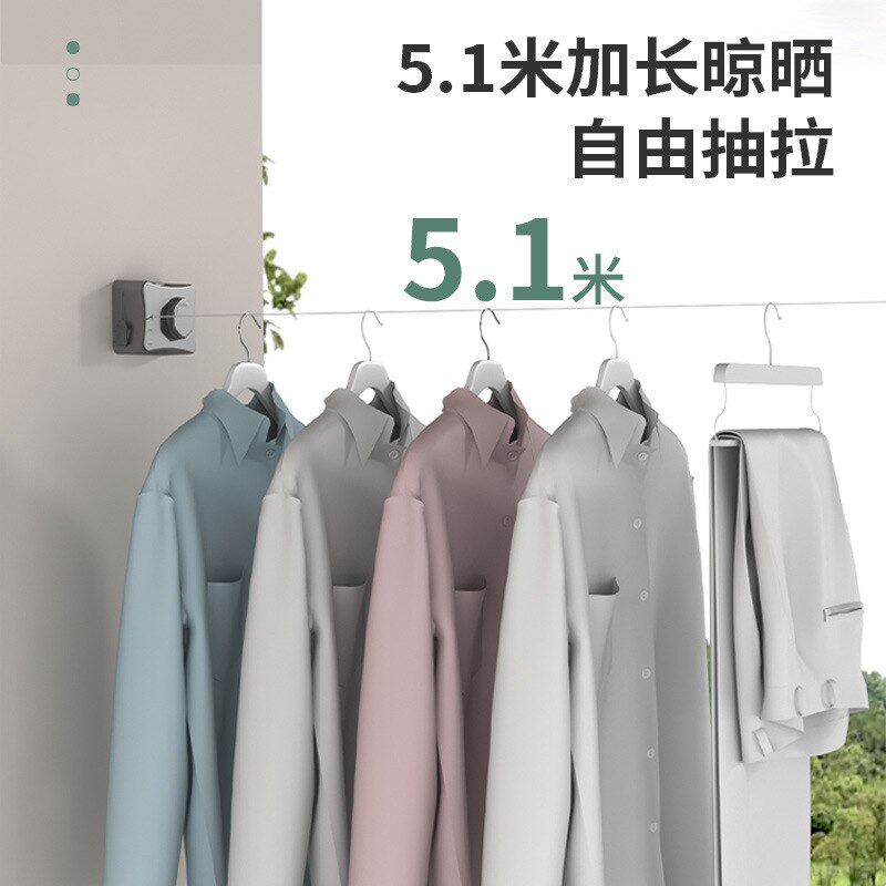 科乐新款隐形晾衣绳室内卫生间神器阳台晾衣架钢丝绳免晾衣服打孔