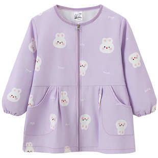 女童罩衣可外穿洋气防水防脏拉链保护羽绒服护衣宝宝韩版吃饭围衣