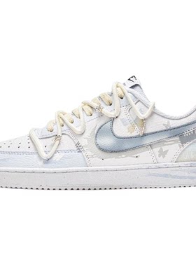 球鞋定制 Nike Court Vision 月下蝶舞解构白蓝低帮男女复古板鞋