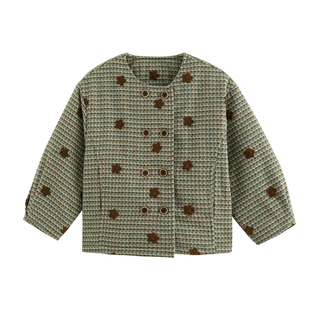 砚台家系列款女童连衣裙套装千鸟格冬装新款儿童夹棉外套裤子保暖