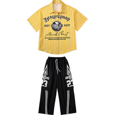儿童条纹衬衫嘻哈hiphop街舞潮服