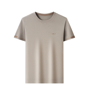 罗蒙冬季新款圆领短袖针织衫男士商务休闲套头精纺针织短袖毛衣男