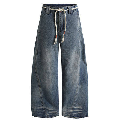 解构水洗牛仔裤男冬微喇直筒长裤