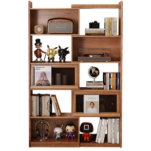 莱舍北欧伸缩实木书柜组合小户型玄关书架客厅展示柜中古风装饰柜