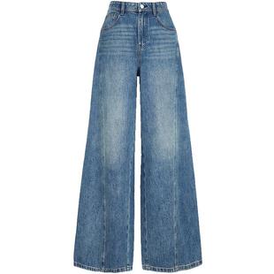 ONLY2026春季新款斜向裤线分割百搭高腰显瘦宽松直筒裤牛仔裤女