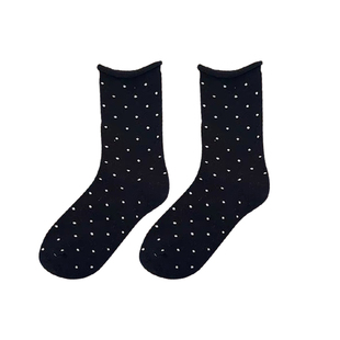 不会丢的袜子 卷边波点中筒袜女春秋日系配博肯鞋棉袜堆堆袜秋天