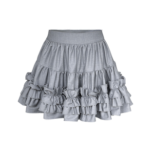 Narratorgirls灰色棕色抽褶木耳边蓬蓬裙半身裙短裙