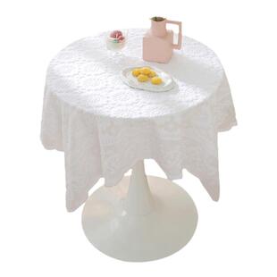 小圆桌桌布蕾丝茶几台布小清新盖巾百搭防尘盖布布艺长方形纯白色