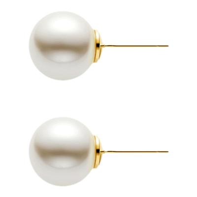 施家奶油白珍珠耳钉女纯银耳针