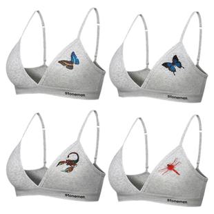 stonemen【源自澳洲】性感法式无钢圈薄垫三角杯文胸内衣灰底蝴蝶