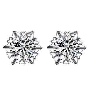 显钻雪花钻石耳钉18K白金60分50分CVD钻合成培育钻石耳环耳坠女款