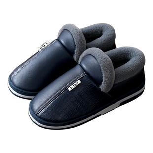 棉拖鞋男士包跟外穿居家居防滑防水老人毛毛鞋保暖皮棉鞋男款冬季