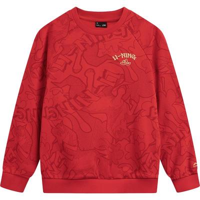 李宁童宽松男女同款套头无帽卫衣