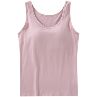 纯棉自带胸垫背心女含文胸罩杯一体式胸罩内衣吊带修身无袖打底衫