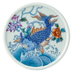 三勤堂青花景德镇手绘盖置陶瓷功夫茶具配件茶壶盖托茶道摆件盖垫