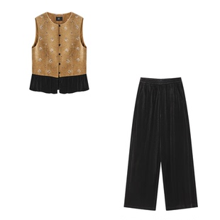 XWI欣未新中式雪尼尔绣花丝绒套装女冬季新款优雅国风穿搭一整套