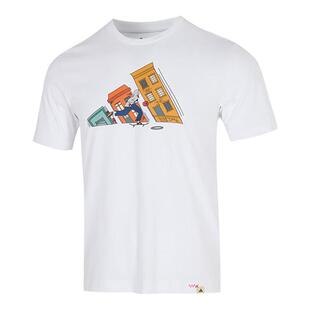 adidas阿迪达斯卡通大LOGO白色半袖透气夏男装简约短袖T恤 JM6499