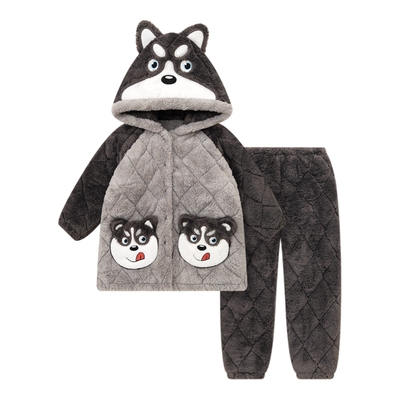 三层夹棉男童珊瑚绒睡衣加厚冬季