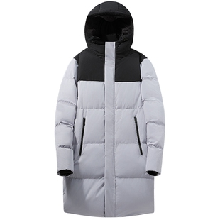 班尼路男装长款拼色羽绒外套时尚保暖情侣新款连帽羽绒服DX