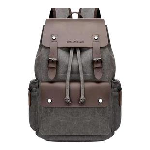 真皮双肩包男复古手提油蜡帆布简约休闲旅行商务时尚背包电脑书包