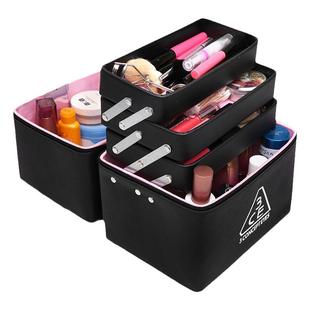 多层化妆包女手提专业化妆师化妆品箱大容量黑色硬折叠收纳盒家用