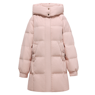 鸭鸭正品羽绒服女中长款2025年新款粉色时尚加厚白鸭绒小个子外套