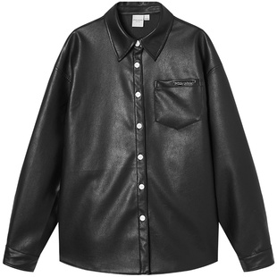 【99/件】EPTISON长袖衬衫外套女2025秋季新款宽松设计感皮衣上衣