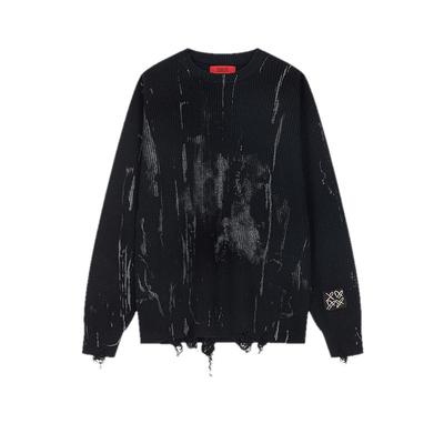 INXX街头感复古刷金针织衫下摆破洞慵懒潮流风毛衣男女同款