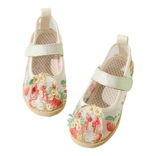 汉服女童夏季绣花网鞋儿童软底防滑布鞋小女孩老北京公主格格凉鞋