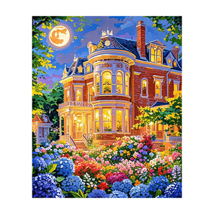 数字油画diy填色手绘高级感庭院绣球花卉丙烯多色地狱级装饰油画