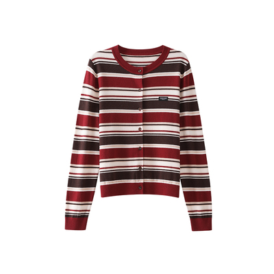 OSA复古安可拉红条纹针织开衫