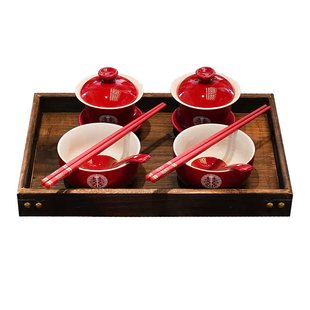 婚房布置结婚装饰茶几装扮客厅喜字摆件新中式订婚宴婚礼敬茶套装